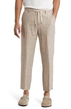 Cut from crisp and airy linen that's exceptional in warm weather, these pants with a chic slim fit will have you looking and feeling good. 29" inseam; 15" leg opening; 12 1/2" front rise; 16" back rise (size Medium) 100% linen Machine wash, tumble dry Imported Relaxed Bottoms For Casual Gatherings In Spring, Relaxed Linen Bottoms With Straight Hem, Straight Leg Flax Bottoms For Spring, Flax Straight Leg Bottoms For Spring, Casual Flax Linen Pants, Casual Flax Bottoms For Summer, Casual Summer Bottoms In Flax, Casual Summer Flax Bottoms, Spring Straight Flax Pants