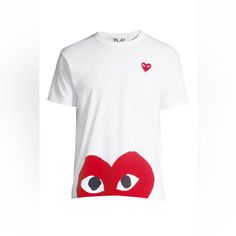 Item Info Short Sleeve Cotton Jersey T-Shirt In White. Rib Knit At Crewneck Collar Signature Embroidered Graphic Appliqu In Red And Black At Chest Signature Graphic Printed In Red And Black At Hem Supplier Color: White 100% Cotton. Casual Crew Neck T-shirt With Heart Patch, Casual Summer T-shirt With Heart Patch, White Crew Neck Top With Heart Patch, Red Crew Neck T-shirt With Heart Print, Red Cotton T-shirt With Heart Print, Casual Red Heart-shaped T-shirt, Red Crew Neck T-shirt With Heart Graphic, Red Crew Neck Top With Heart Graphic, Red Crew Neck Top With Heart Patch