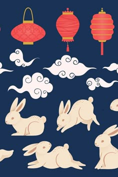 an image of rabbits and lanterns in the sky