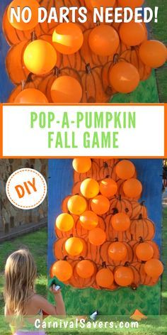 there is a sign that says no darts needed pop - a - pumpkin fall game