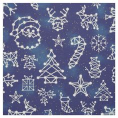 a blue background with white snowflakes and stars in the shape of christmas trees