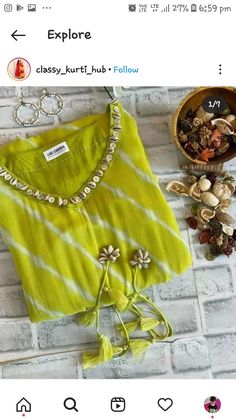 Embroidery Work Kurti Design, Lahariya Suit Design, Laheriya Design Kurti, Leriya Kurti Design, Hand Work On Kurti, Mirror Work Blouse Design, Kurti Patterns, Simple Kurti Designs