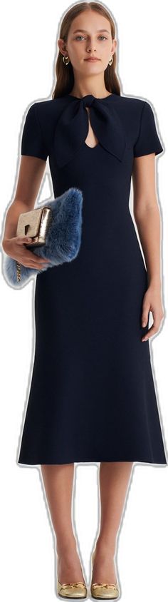 Blue Luxury Midi Dress For Formal Occasions, Luxury Blue Midi Dress For Formal Occasions, Elegant Navy Midi Dress For Evening, Chic Navy Midi Dress For Party, Chic Navy Midi Dress For Evening, Navy Midi Length Evening Dress, Chic Navy Evening Dress, Luxury Winter Midi Dress, Elegant Navy Midi Dress For Work