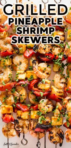 grilled pineapple shrimp skewers with text overlay