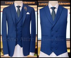 Zinc blue 3 piece suit for men Luxury Blue Sets For Groom, Dapper Blue Suit With Suit Collar, Blue Double Breasted Suit, Luxury Blue Blazer For Groom, Blue Groom Sets With Suit Collar, Royal Blue Three-piece Suit For Semi-formal Occasions, Royal Blue Three-piece Suit For Semi-formal Events, Classic Blue Three-piece Suit For Groom, Tailored Blue Sets For Groom