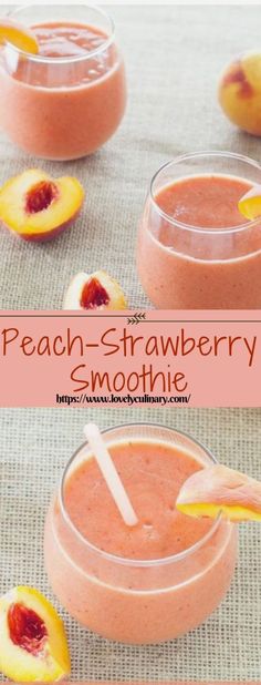 peach - strawberry smoothie in small glasses on a table