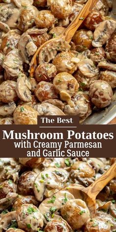 mushroom potatoes with cream parmesan and garlic sauce