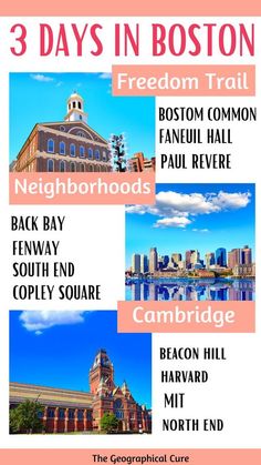 the three days in boston poster with different locations and their names on it's side