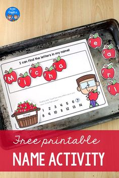 an apple themed free printable name activity