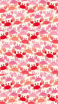 an image of crabs and crabs in pink, orange, and red on a white background