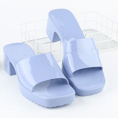 TAAFO High Heel Open Square Toe Sandal Simple Women Shoes Red-35 Blue Square Toe Synthetic Sandals, Blue Casual Open Toe T-strap Sandals, Blue Open Toe Synthetic Slides, Blue Non-slip Open Toe Slippers, Blue Open Toe Sandals With 4-inch Heel, Square Toe Sandals, Toe Sandals, Blue Shoes, High Heel