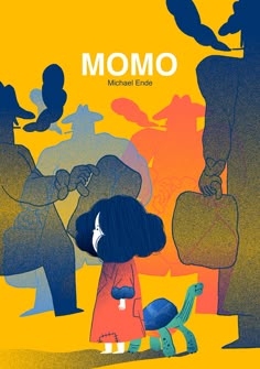 the cover of momo by michael ende, with an illustration of a woman and child