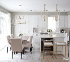 a kitchen filled with lots of white furniture