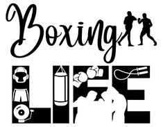 the words boxing are in black and white