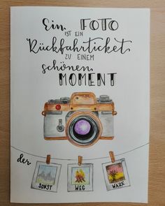 a poster with some pictures hanging on a clothes line and the words in german above it