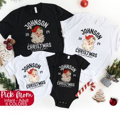 Personalized Christmas Family Outfit will be the perfect addition to your family gathering!  Our goal is to bring you the cutest custom designs for you and your family. All orders are shipped within 1-3 days and are backed by our 100% Love It Guarantee.  ✅SHIRT FEATURES   -Super Soft Feel -Crisp Graphic Print  -Direct to Garment Printing - No Vinyl Iron on -Eco-Friendly Process -Love It Guarantee Things to know: - Each item is handmade to order! - We use Rabbit Skins Bodysuits for infants and Be Customizable Short Sleeve Christmas Tops, Customizable Christmas T-shirt, Family Graphic Print Top For Christmas, Family Christmas Tops With Graphic Print, Family Christmas Graphic Print Top, Customizable Cotton Christmas T-shirt, Cheap Christmas Family T-shirt, Cheap Family Matching Holiday T-shirt, Red Family Matching Christmas T-shirt