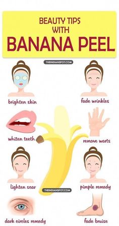 Read about 23 uses of banana peels for skin care, hair health, teeth whitening, household cleaning, first aid, gardening, and eating. Although these suggested uses aren't supported by clinical research, studies show that banana peels have a number of components that offer positive benefits. Blemishes On Face, Banana Peels, Lighten Scars, Pimples Remedies, Natural Hair Mask, Banana Peel, Beauty Tips For Face, Skin Discoloration