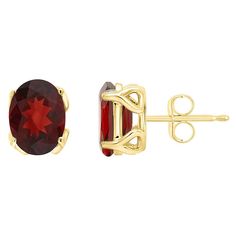 Adorned with elegant oval-cut garnet, these 14k gold earrings from Alyson Layne make for a lovely accessory you'll treasure. Adorned with elegant oval-cut garnet, these 14k gold earrings from Alyson Layne make for a lovely accessory you'll treasure. Nickel free Backings: post Packaging: boxed Finish: polished Earring length: 0.25 in.STONE DETAILS Stone type: garnet Total weight: 3 ct. Stone size: 8 mm x 6 mm Shape: oval Setting: prong Gemstones may have been treated to enhance their appearance. Oval Birthstone Earrings For Formal Occasions, Classic Oval Gemstone Earrings, Oval Gemstone Earrings In 14k Gold, 14k Gold Oval Gemstone Earrings, Elegant Oval Garnet Earrings, Oval Garnet Gemstone Earrings, Oval Red Garnet Jewelry, Red Oval Gemstone Earrings, Garnet Stud Earrings