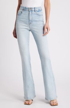 Cleanly styled for a casual-chic look, these light-wash flare jeans are made from stretchy denim with a high waist and full-length legs. 34" inseam; 11 1/2" front rise Zip fly with button closure Five-pocket style 93% cotton, 5% polyester, 2% spandex Machine wash, tumble dry Imported High Waist Flare Jeans, Jeans High Waist, Light Jeans, Washed Denim, Jeans Flare, Mom Style, High Waist Jeans, Flare Jeans, Casual Chic