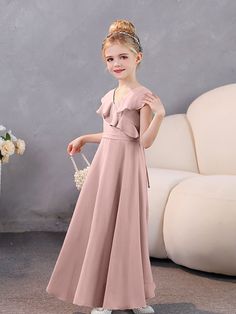 "Enhance your bridal party with our elegant V-Neck Ruffles Chiffon Junior Bridesmaid Dresses. Made with high-quality chiffon fabric, these dresses feature a flattering V-neckline and stunning ruffled details. Perfect for any junior bridesmaid, our dresses will elevate the overall look of your wedding and make your special day even more memorable.” Junior Bridesmaid Dresses, Chiffon Ruffle, Junior Bridesmaid, Neck Ruffle, Chiffon Fabric, Dusty Rose, Bridal Party, Ruffles, Bridesmaid Dresses