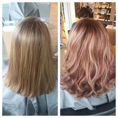 Rose gold highlights/ombre Gold Hairstyles, Rose Gold Blonde, Rose Gold Highlights, Highlights Ombre, Blonde Hair With Highlights, Gold Highlights, Hair Color And Cut, Gold Hair