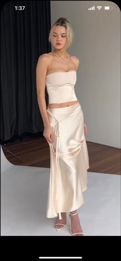 Matching Skirt And Top Set Satin, Corset And Silk Skirt Outfits, Two Piece Silk Dress, Silk Top And Skirt Outfit, Prom Skirt And Top Two Pieces, Silk Skirt Corset Top, Satin Skirt And Top Set, Two Piece Corset Top And Skirt, Silk Skirt And Top Set