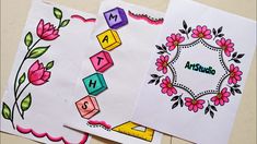 two pieces of paper with flowers and letters on them