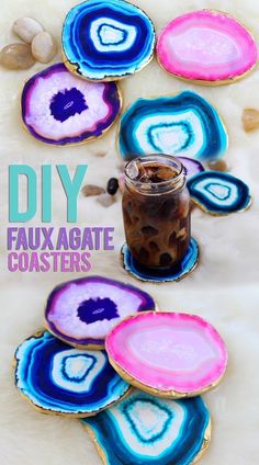 diy faux agate coasters made with acrylic paint