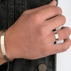 ♥  Fancy Men's Ring Band in 925 Sterling Silver or 24K Gold Plated over Solid Silver base metal. The ring is 1.2 mm thick and has two laser-cut lines designed outside. * The ring features a discreetly laser-engraved secret message, adding a personal touch to this modern men's wedding band. *  Truly timeless piece that makes the Best Gift for Him on any special occasion.  * Make him the best-dressed man with a message that only you and him know!  ♥ S I Z E  &  M A T E R I A L S: ★ STYLE: Elegant Mens Ring ★ MATERIALS: 925 Sterling Silver, 24K Gold Plated  ★ RING THICKNESS: 1.2mm ★ RING WIDTH: 6mm ♥ G I F T I N G: All my items are packaged and ready to gift in an ELEGANT GIFT BOX FOR FREE!  The packaging is bubble-wrapped to ensure it can cause no damage during transport. ♥ S H I P P I N G Silver Couple Rings In 14k Gold With Polished Finish, Minimalist Gold Jewelry For Father's Day, Gold Polished Couple Rings, Gold Jewelry With Polished Finish For Father's Day, Modern Mens Wedding Bands, Mens Band Rings, Best Gifts For Him, Best Dressed Man, Hidden Message