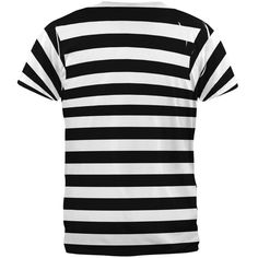 Clank your tin can against the bars with this Old Time Prisoner's costume. This Old Glory design is printed on a polyester, classic fitted, crew neck, short sleeve t-shirt. The dye sublimation printing process creates slight imperfections that are unique to each garment. Striped Short Sleeve T-shirt With Letter Print, Striped Graphic Tee With Letter Print, Striped Shirt With Graphic Print And Crew Neck, Striped Crew Neck Shirt With Graphic Print, Striped Graphic Print Crew Neck Shirt, Striped Graphic Print Shirt For Streetwear, Prisoner Costume, Old Glory, Dye Sublimation