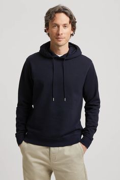 Dark Navy Hoodie | Organic Cotton Loopback - ASKET Black Zip Hoodie, Raw Denim Jeans, Counter Culture, Men's Sweatshirts, Navy Hoodie, Custom Jerseys, Raw Denim, Men's Wardrobe, Grey Hoodie