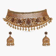 Peony Antique Choker Set Traditional Gold Choker With Cutdana, Ornate Gold Choker With Intricate Design, Gold Cutdana Choker Jewelry, Bollywood Style Hand-set Gold Choker, Handmade Gold Bollywood Choker, Antique Choker, Simple Choker, Filigree Pattern, Antique Jewelry Indian