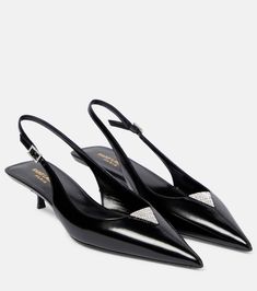 Cherish leather slingback pumps in black - Saint Laurent | Mytheresa Heel Pumps Outfit, Bold Gold Jewelry, Pumps Outfit, Spring Sunglasses, Shoes Heels Classy, Velvet Pumps, Mid Heels Pumps, Designer Pumps, Kitten Heel Pumps