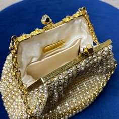 Rare Bloomingdale’s Vintage Mimi Purse Faux Pearls And Diamonds On Exterior Gold Hardware- Clasp Closure Snap Lock Purse Silk Interior No Missing Beads Or Gems, Please Note**** A Couple Of Stains On Interior Of Bag, In Great Condition *** Snap Lock, Vintage Pearls, Mini Purse, Cream And Gold, Gold Hardware, Mini Bag, Faux Pearl, Bag Lady, Gems