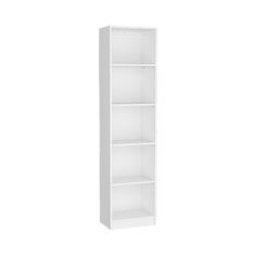 a white bookcase with three shelves on each side