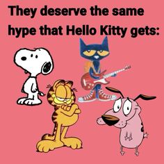 there are three cartoon characters with the caption'they observe the same hype that hello kitty gets '