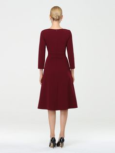 Fit: Please refer to Size Chart. Closure: It is Concealed a Zipper Up The Back. Undergarments: It is Not Padded, without Lining. Fabric: The garment comprises Polyester. Stretch: Fabric is Low Stretch. Fall A-line Midi Dress For Office, Knee-length Office Lady Midi Dress For Fall, Midi Dress With Back Zipper For Work, Fall Office Lady Knee-length Midi Dress, Office Lady Style Knee-length Midi Dress For Fall, Chic Midi Dress With Back Zipper For Office, Fall A-line Midi Dress For Professional Wear, Fitted Midi Dress For Business Casual In Fall, Midi Length Office Dresses For Fall