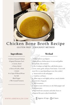 the recipe for chicken bone broth is shown in an image above it's description