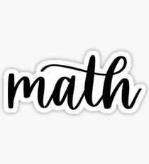 the word math written in cursive black ink on a white background sticker