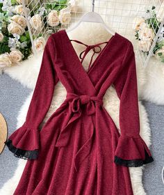 Stylish v neck long sleeve dress Fabric: blended Color: burgundy, black Size(cm): free size length 107 bust 80-92 waist 66-74 sleeve length 54 Long Sleeve V-neck Dress For Date Night In Fall, Chic Long Sleeve V-neck Dress For Winter, Fitted Long Sleeve V-neck Dress For Winter, Long Sleeve V-neck Dress For Night Out In Fall, V-neck Long Sleeve Dress For Fall Night Out, Long Sleeve V-neck Dress For Winter Party, Winter Long Sleeve V-neck Dress For Party, Winter V-neck Long Sleeve Dress For Night Out, Long Sleeve V-neck Dress For Fall