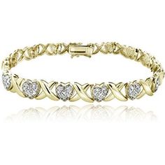 This attractive bracelet showcases X and heart designs. The hearts are studded with a half carat of diamonds. The bracelet is secured by box with tongue and safety latch. Size: One Size.  Color: Gold.  Gender: female.  Age Group: adult. Luxury Heart Bracelet, Heart Bracelets, Fake Diamond, Diamond Tennis Bracelet, Heart Shaped Diamond, Fine Jewelry Bracelets, Princess Cut Diamonds, Trendy Jewelry, Diamond Bracelets