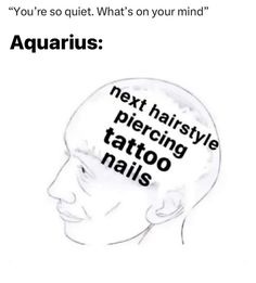 an ad with the words aquarius next to a drawing of a man's head