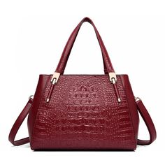 Color: Burgundy Chic Crocodile Pattern Satchel For Shopping, Chic Daily Use Bag With Crocodile Pattern, Chic Crocodile Pattern Bag For Daily Use, Chic Crocodile Pattern Shoulder Bag, Chic Double Handle Bag With Crocodile Pattern, Chic Shoulder Bag With Crocodile Pattern And Double Handle, Chic Crocodile Pattern Bag With Double Handles, Chic Crocodile Pattern Shoulder Bag With Double Handle, Chic Crocodile Pattern Double Handle Bag