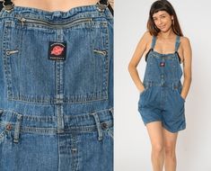 These vintage Y2K American Eagle denim dungarees feature a classic workwear style with a blue wash and utility-inspired details. Designed with adjustable straps, a front zippered pocket, and roomy shorts. Please see measurements and condition below. Every garment we sell is authentic vintage and one-of-a-kind! You will receive the exact item photographed. Condition: Very good vintage with light general wear, has a little wear spot on the back due to age See photos Size label: Labelled Medium Tag: dungarees the ae supply co workwear Material: 100 Cotton Era: y2k MEASUREMENTS Taken from seam to seam while the garment is lying flat. Double the armpit, waist, and hips For reference, model is 5'9" and measures 35-27.5-39. Length from Top: 33" Waist: 17" Hips: 21" Inseam: 4" Rise: 13" For sales High Rise Denim Blue Shortalls With Pockets, 90s Style Denim Overalls With Pockets, 90s Denim Overalls With Pockets, Utility Style Medium Wash Shortalls, Utility Denim Shortalls For Work, Womens Overalls, Workwear Overalls, Classic Workwear, Workwear Style