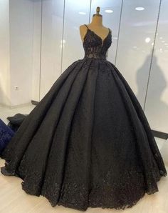 Black Lace Ball Gown, Black Ball Gown, Princess Prom Dresses, Spaghetti Strap Prom Dress, Lace Ball Gowns, Princess Ball Gowns, Wedding Dresses Corset, Dresses For Wedding, Tulle Ball Gown