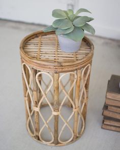 Koloa Plant Stand From Dear Keaton Cane Stool, Pedestal Plant Stand, Cane Furniture, Velvet Cushions, Cheap Home Decor, Beach House Decor, Home Decor Tips, Plant Stand, Home Decor Accessories