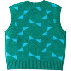 a green sweater with blue arrows on it