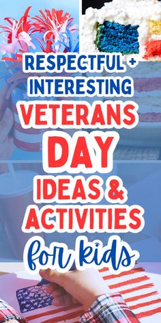 an american flag cake with the words, respectful interesting veterans day ideas and activities for kids