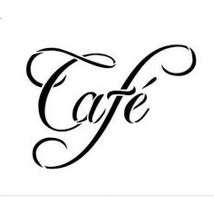 the word cafe written in cursive writing on a white background with black ink