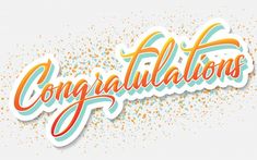 congratulations lettering with colorful confetti and sparkles on the bottom, over a white background